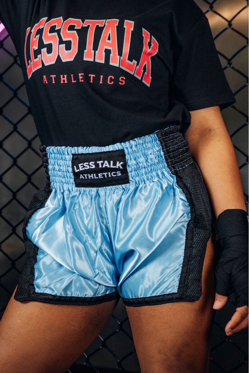 Less Talk Muay Thai Shorts All Baby Blue box