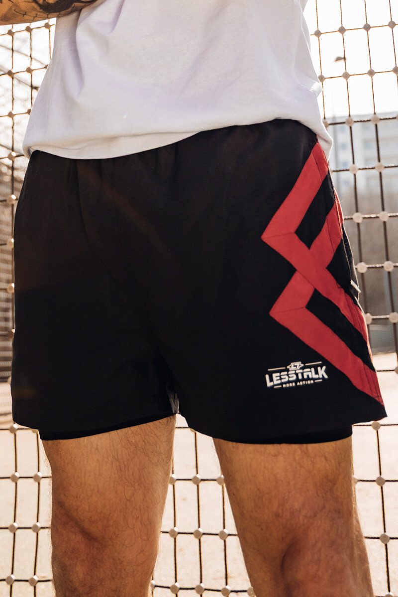 Less Talk Taslon Swimshorts Black Red box